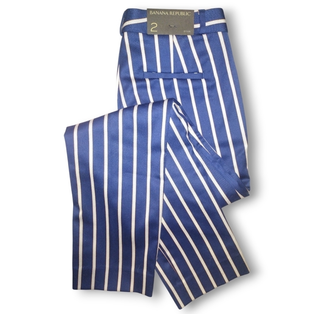 NWT Banana Republic Ryan Pant | Navy White & Rust | Striped Slim Straight Size 2 - Picture 5 of 14